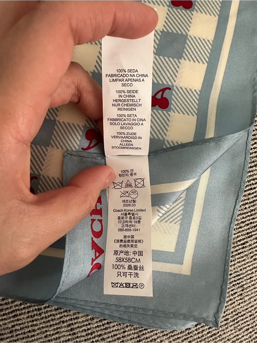 Coach Cherry Gingham Silk Scarf Bandana CFG33